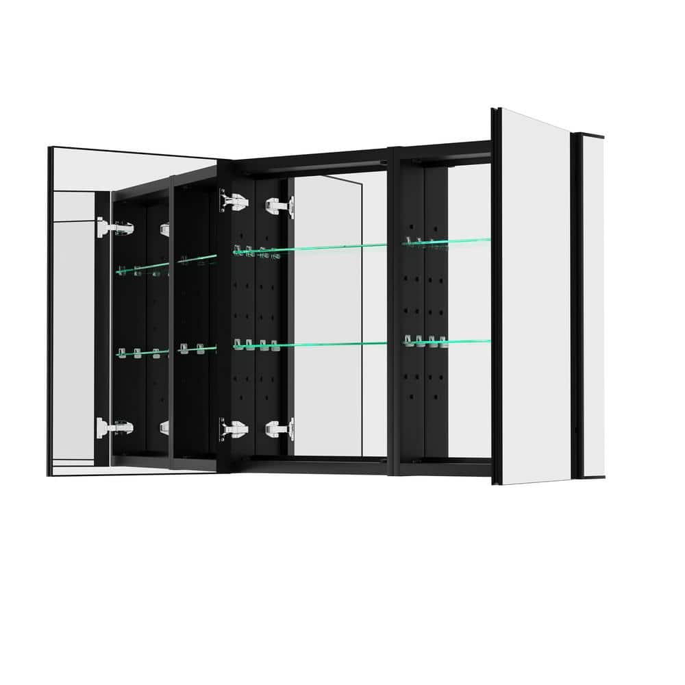 Getpro 40 in. W x 30 in. H Rectangular Black Aluminum Frameless Recessed/Surface Mount Bathroom Medicine Cabinet with Mirror