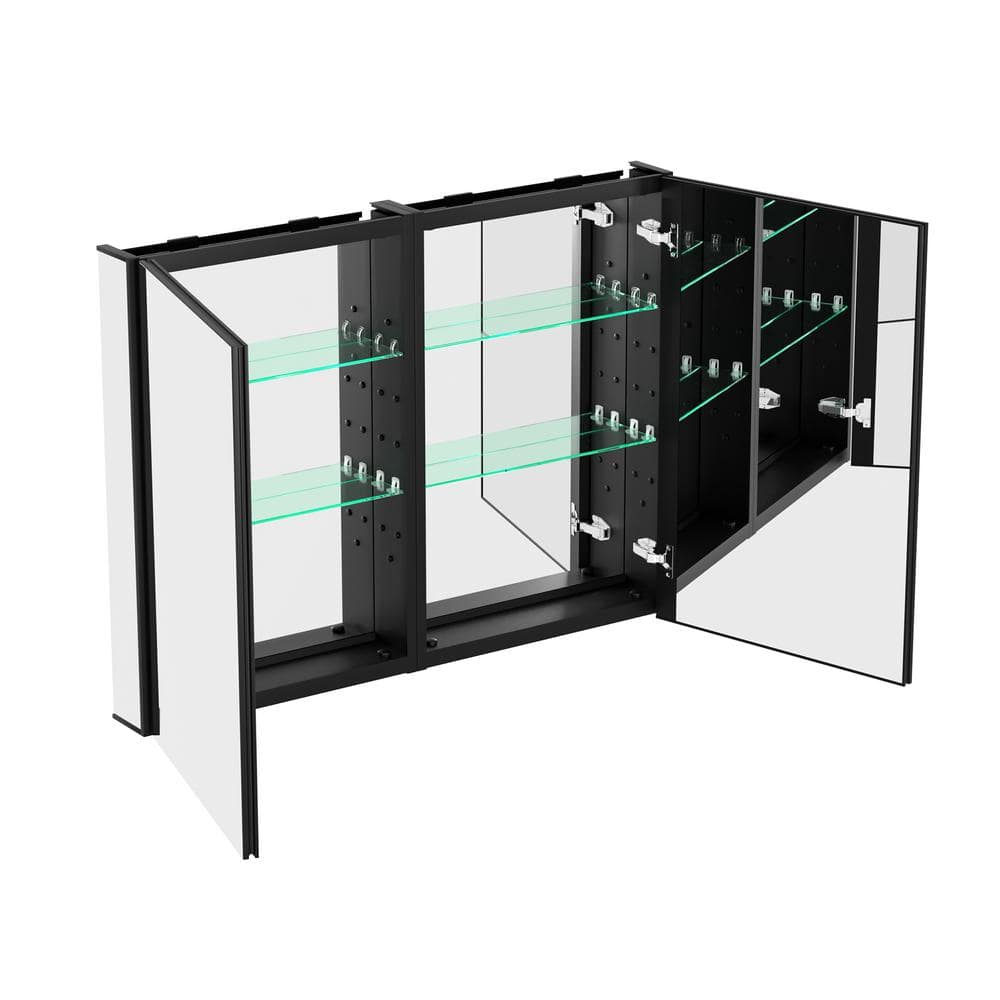 Getpro 40 in. W x 30 in. H Rectangular Black Aluminum Frameless Recessed/Surface Mount Bathroom Medicine Cabinet with Mirror