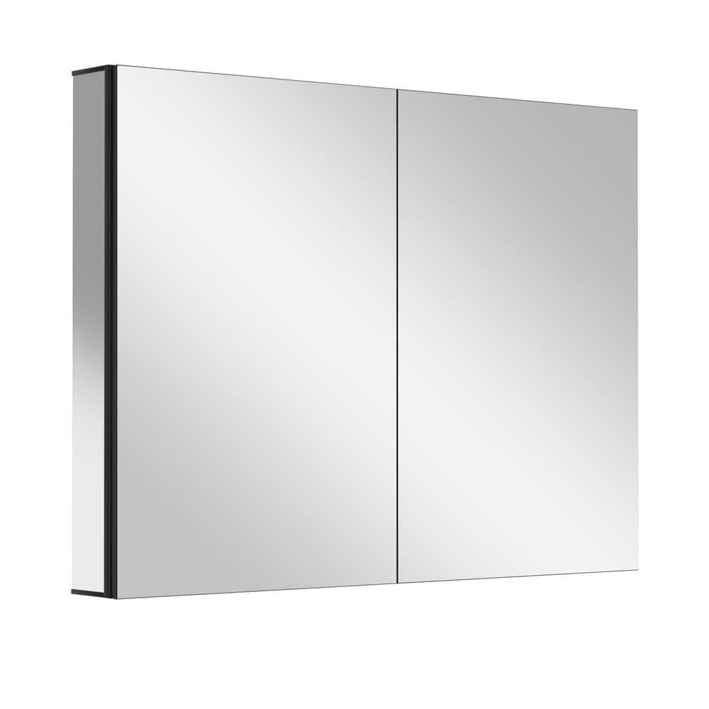 Getpro 40 in. W x 30 in. H Rectangular Black Aluminum Frameless Recessed/Surface Mount Bathroom Medicine Cabinet with Mirror