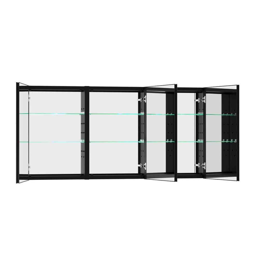 Getpro 60 in. W x 30 in. H Rectangular Frameless Black Aluminum Tri-view Recessed or Surface Mount Medicine Cabinet with Mirror