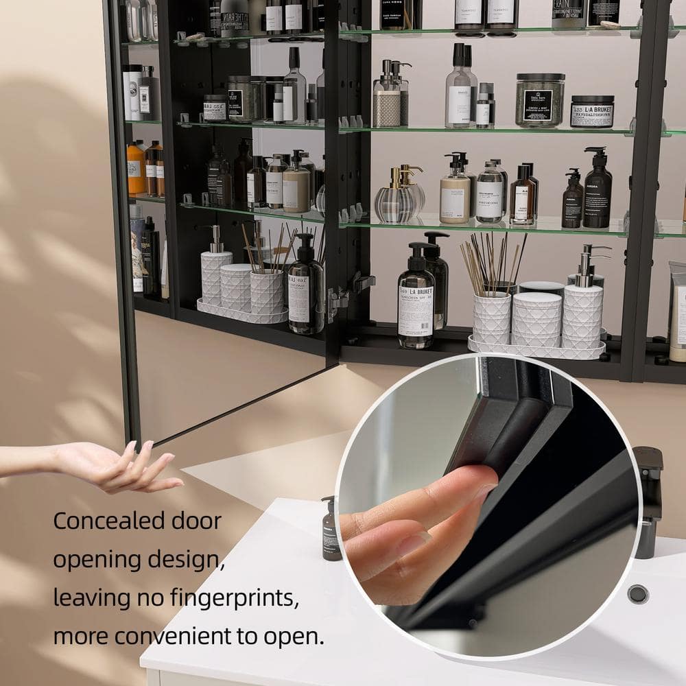 Getpro 60 in. W x 30 in. H Rectangular Aluminum Medicine Cabinet with Mirrors for Bathroom Frameless Recessed or Surface Mount