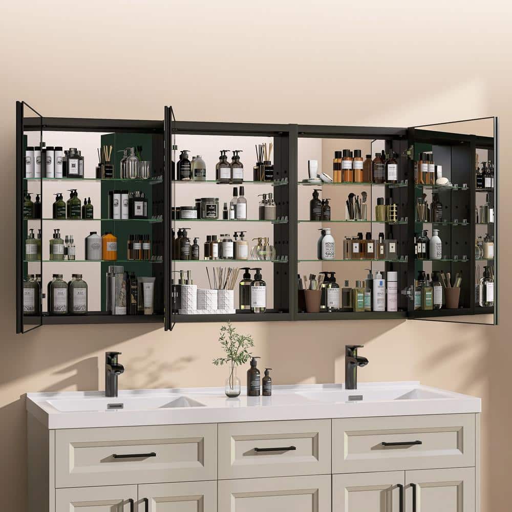 Getpro 60 in. W x 30 in. H Rectangular Aluminum Medicine Cabinet with Mirrors for Bathroom Frameless Recessed or Surface Mount