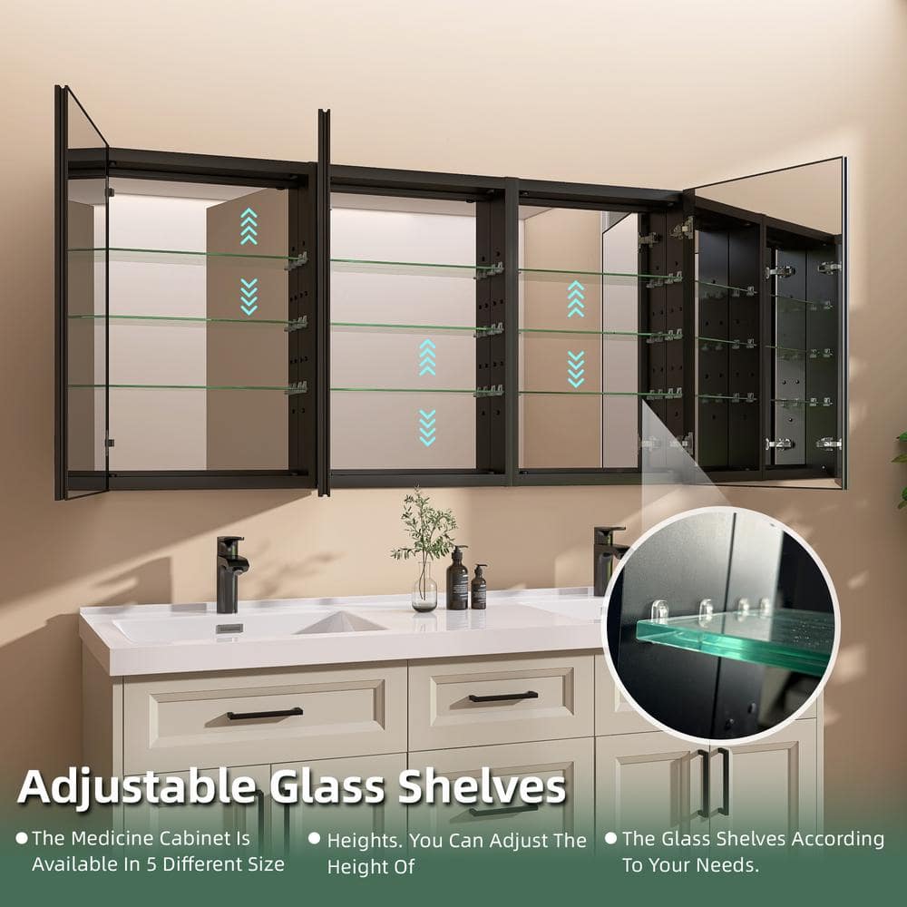 Getpro 60 in. W x 30 in. H Rectangular Aluminum Medicine Cabinet with Mirrors for Bathroom Frameless Recessed or Surface Mount