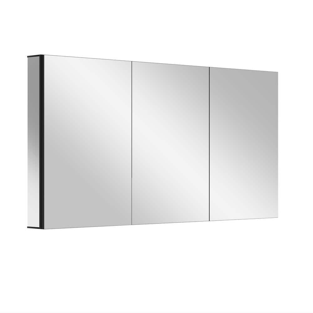 Getpro 60 in. W x 30 in. H Rectangular Aluminum Medicine Cabinet with Mirrors for Bathroom Frameless Recessed or Surface Mount