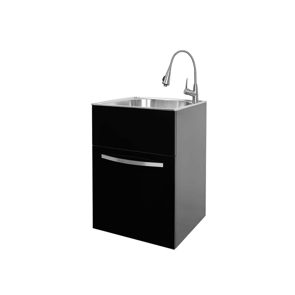 Glacier Bay 24 in. Stainless Steel Laundry Sink & Black Cabinet with Faucet