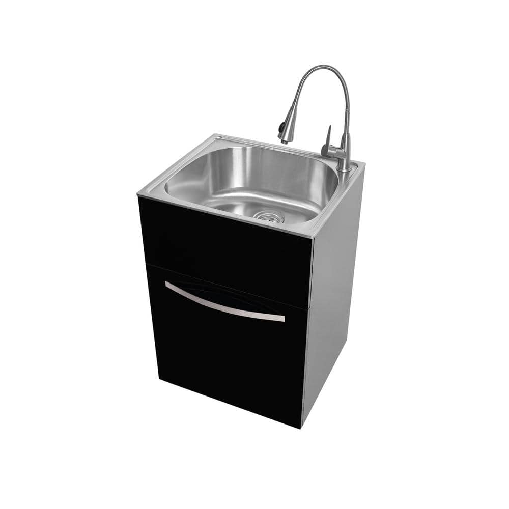 Glacier Bay 24 in. Stainless Steel Laundry Sink & Black Cabinet with Faucet