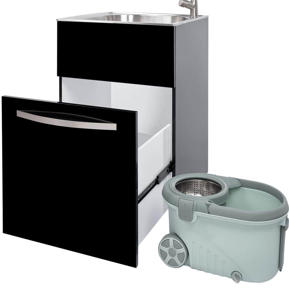 Glacier Bay 24 in. Stainless Steel Laundry Sink & Black Cabinet with Faucet