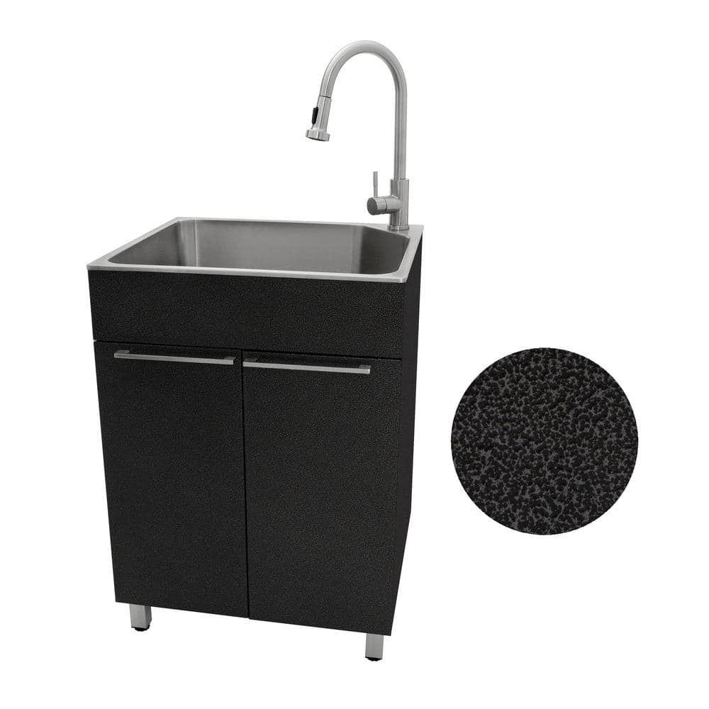 Glacier Bay Stainless Steel Laundry Sink with Faucet & Double Door Cabinet in Black