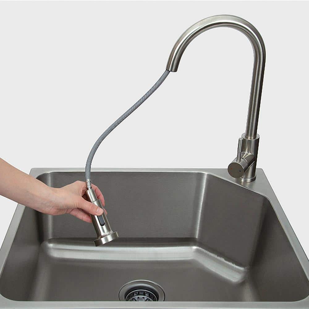 Glacier Bay Stainless Steel Laundry Sink with Faucet & Double Door Cabinet in Black