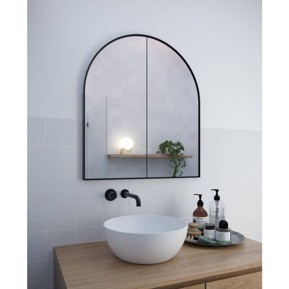 Glass Warehouse Aria 30 in. x 34 in. x 5 in. in. Arched Recessed Medicine Cabinet in Black with Mirror