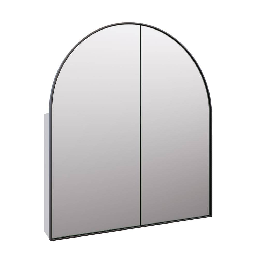 Glass Warehouse Aria 30 in. x 34 in. x 5 in. in. Arched Recessed Medicine Cabinet in Black with Mirror