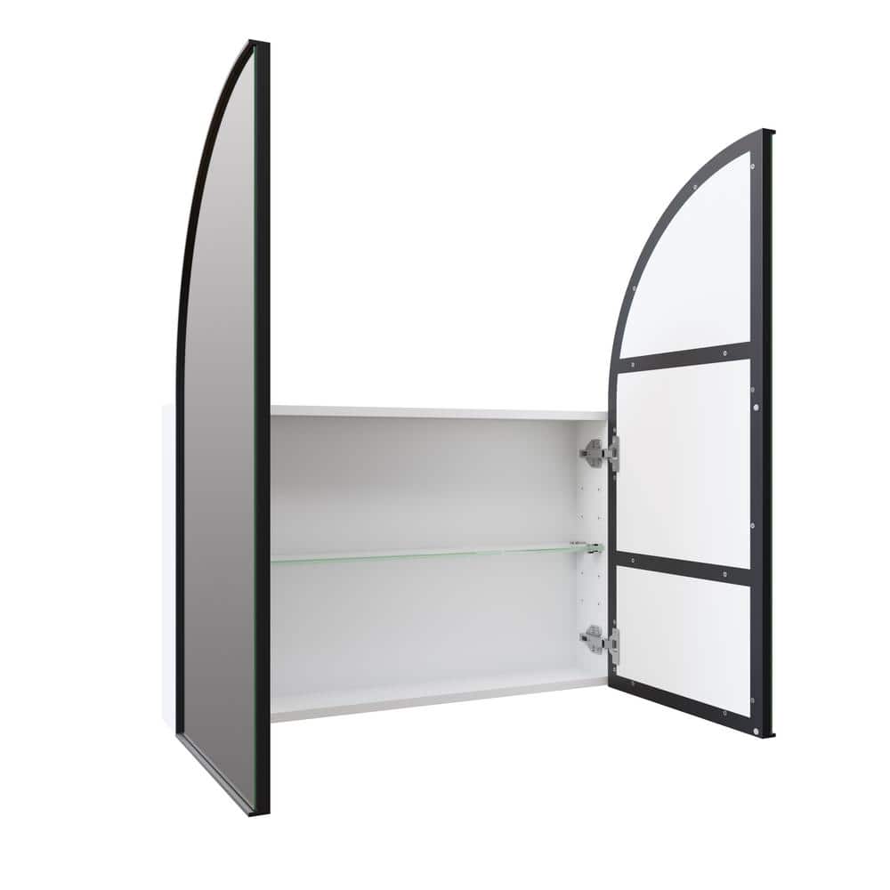 Glass Warehouse Aria 30 in. x 34 in. x 5 in. in. Arched Recessed Medicine Cabinet in Black with Mirror