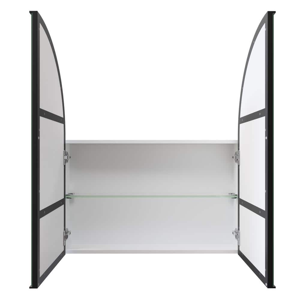 Glass Warehouse Aria 30 in. x 34 in. x 5 in. in. Arched Recessed Medicine Cabinet in Black with Mirror