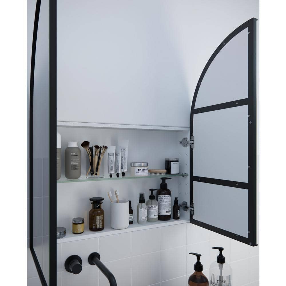 Glass Warehouse Aria 30 in. x 34 in. x 5 in. in. Arched Recessed Medicine Cabinet in Black with Mirror