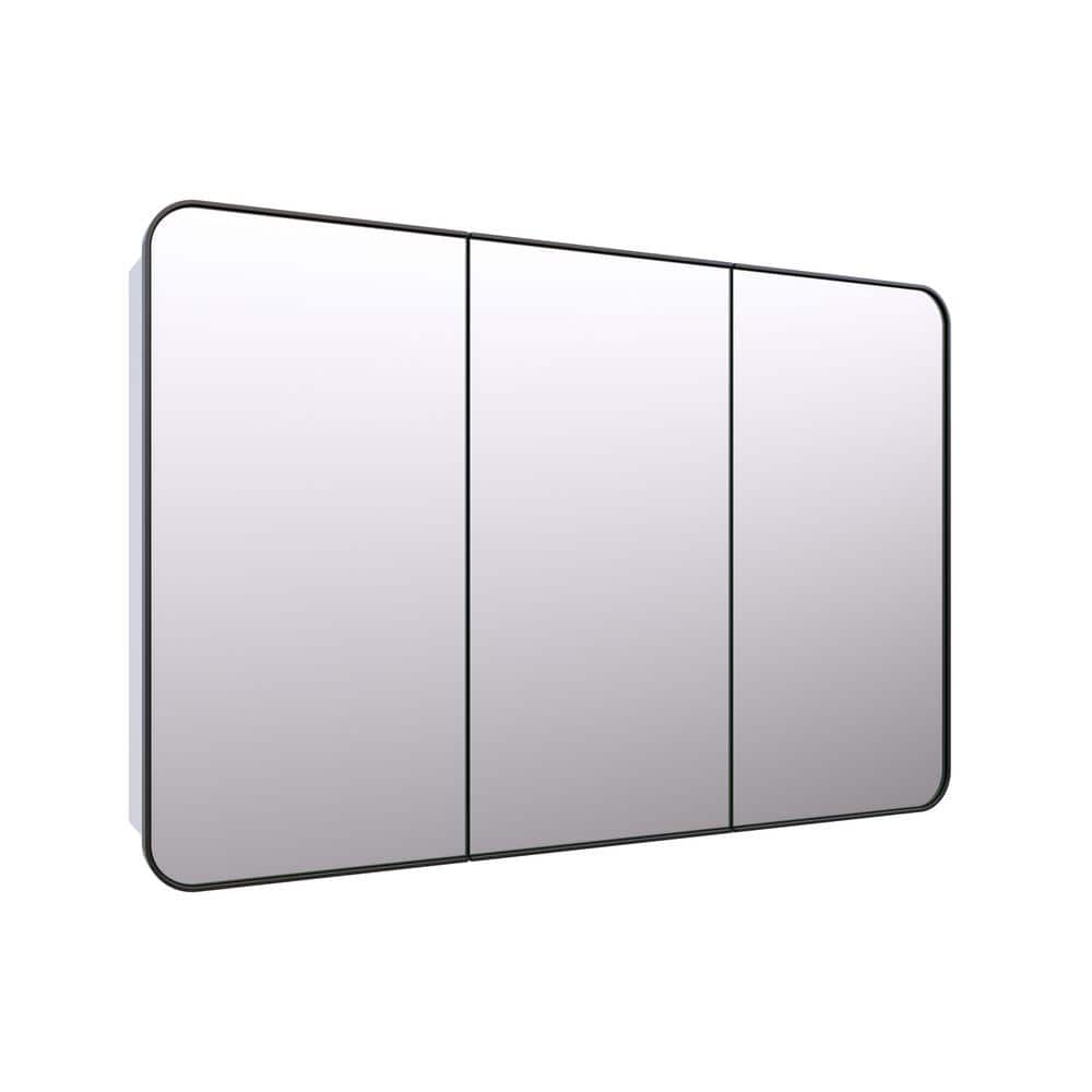 Glass Warehouse Calla 48 in. W x 32 in. H x 5 in. D Black Recessed Medicine Cabinet with Mirror