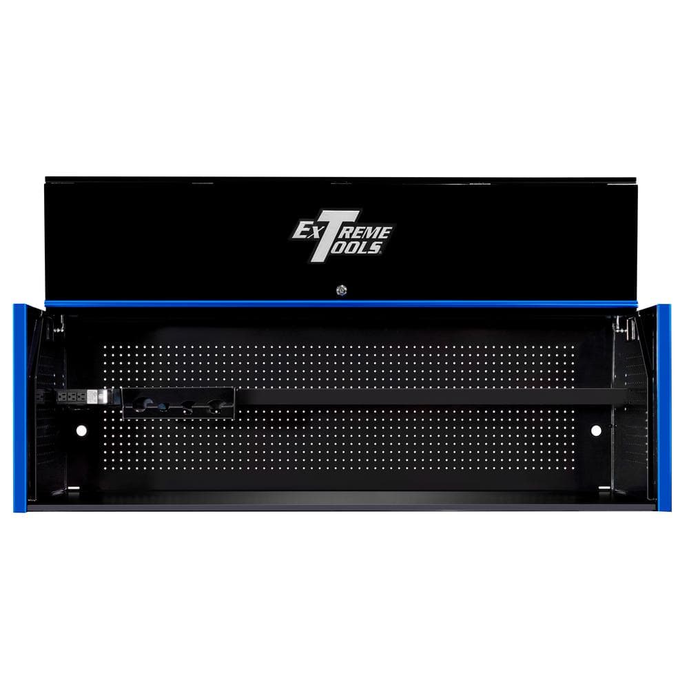 Extreme Tools RX Series 72 in. x 25 in. D Triple-Bank Extreme Power Workstation Hutch in Black with Blue Trim