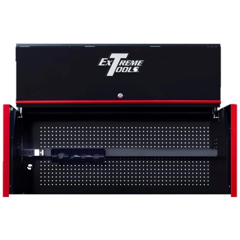 Extreme Tools RX Series 55 in. W x 25 in. D Black Extreme Power Workstation Hutch with Gloss Red Handle and Trim