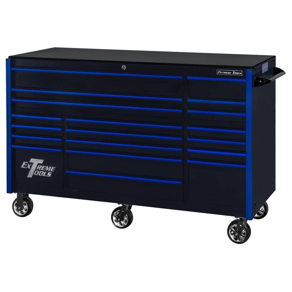 Extreme Tools RX Series 72 in. W x 25 in. D 19 -Drawer Roller Cabinet Tool Chest in Black with Blue Handles