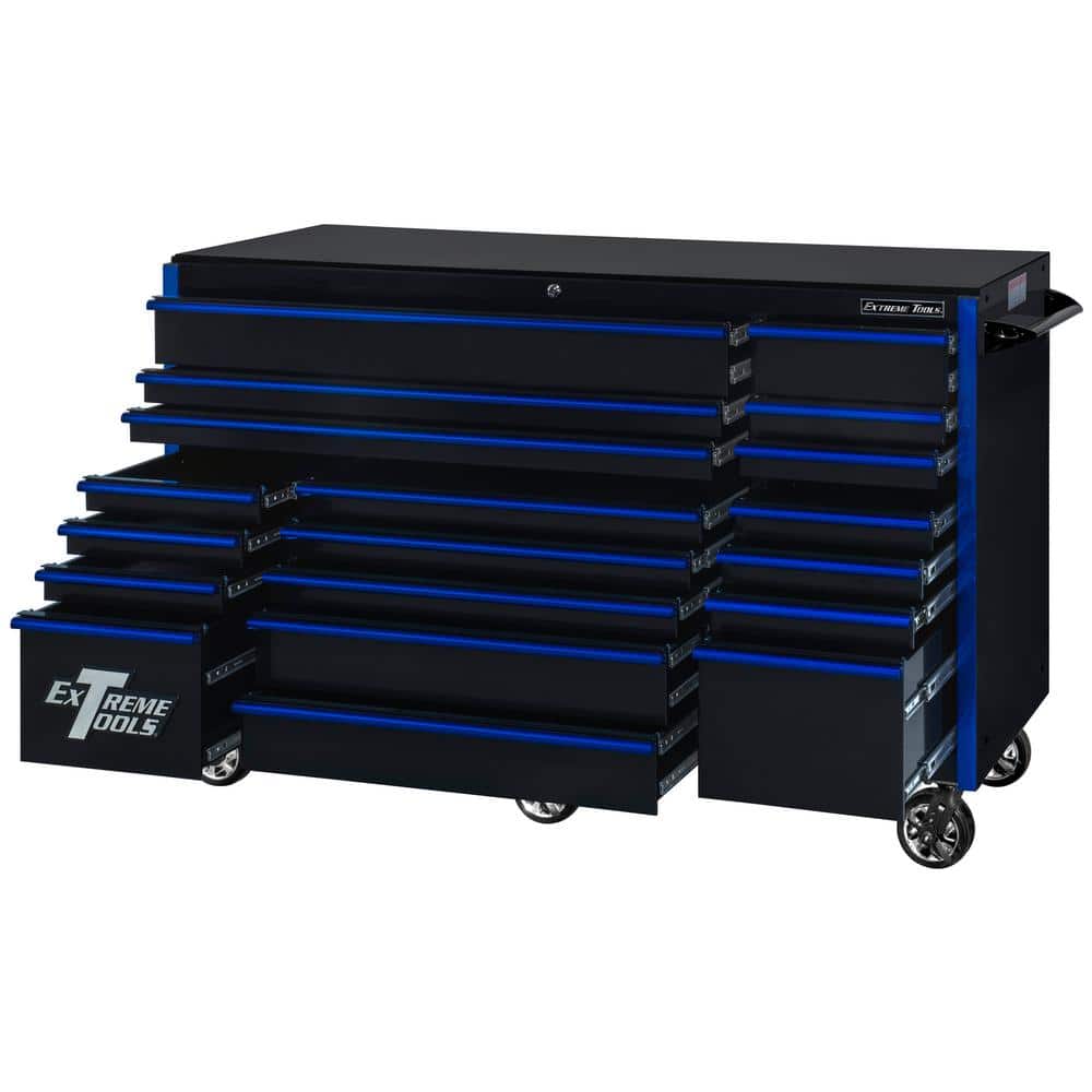 Extreme Tools RX Series 72 in. W x 25 in. D 19 -Drawer Roller Cabinet Tool Chest in Black with Blue Handles