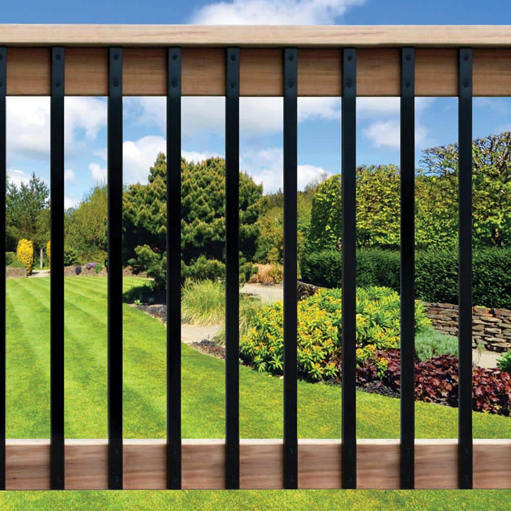 NUVO IRON 1/2 in. x 1 in. x 38 in. Black Galvanized Steel Rectangle Fence Rail Balusters (10-Pack)