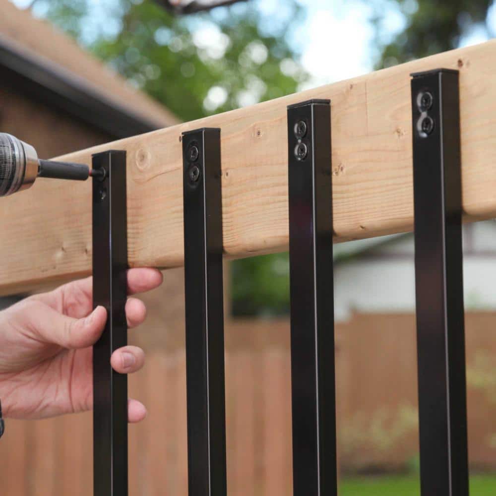 NUVO IRON 1/2 in. x 1 in. x 38 in. Black Galvanized Steel Rectangle Fence Rail Balusters (10-Pack)