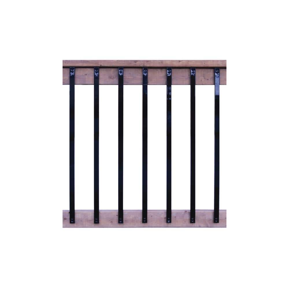 NUVO IRON 1/2 in. x 1 in. x 38 in. Black Galvanized Steel Rectangle Fence Rail Balusters (10-Pack)
