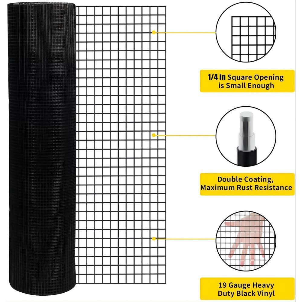 GOGEXX 1/4 in. x 2 ft. x 50 ft. Black Vinyl Coated Hardware Cloth 21-Gauge Black Welded Wire Fence Garden and Plant Support