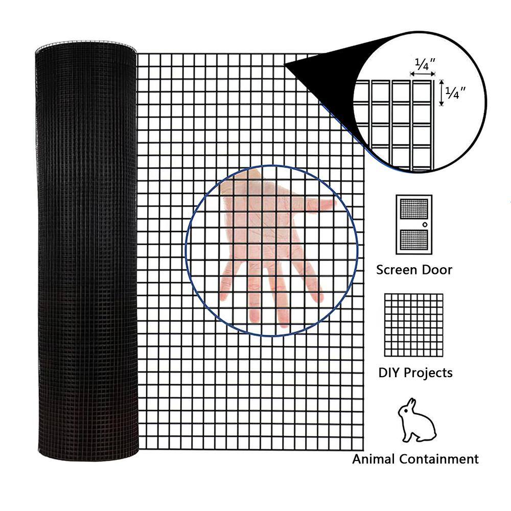 GOGEXX 1/4 in. x 2 ft. x 50 ft. Black Vinyl Coated Hardware Cloth 21-Gauge Black Welded Wire Fence Garden and Plant Support