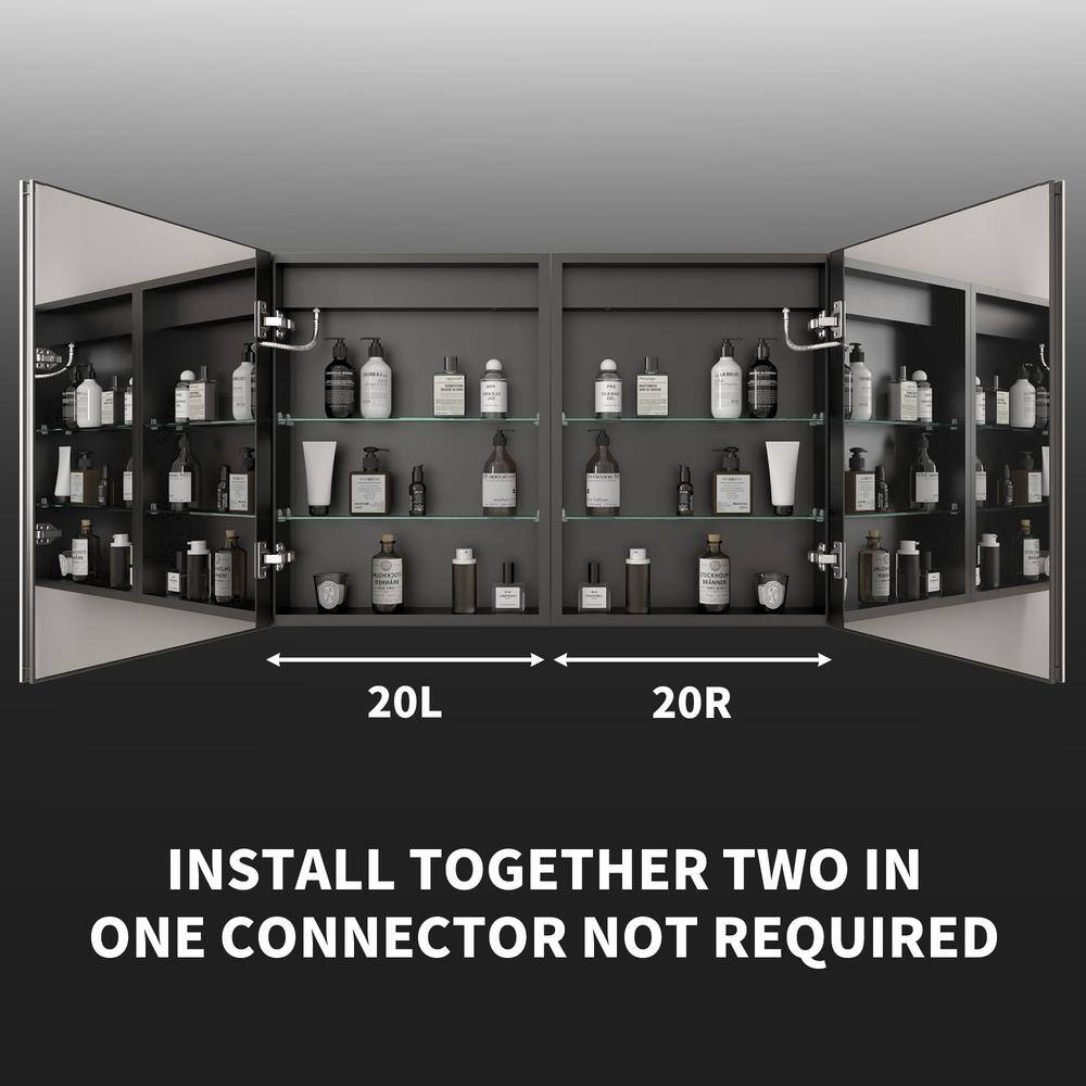 GroGro Velux 20 in. W x 26 in. H Rectangular Aluminum Recessed/Surface Mount Right Dimmable Medicine Cabinet with Mirror LED
