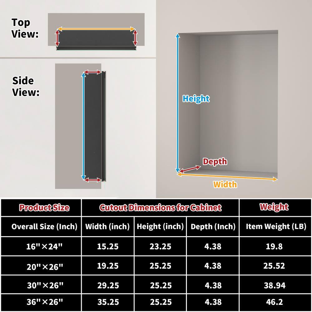 GroGro Velux 20 in. W x 26 in. H Rectangular Aluminum Recessed/Surface Mount Right Dimmable Medicine Cabinet with Mirror LED