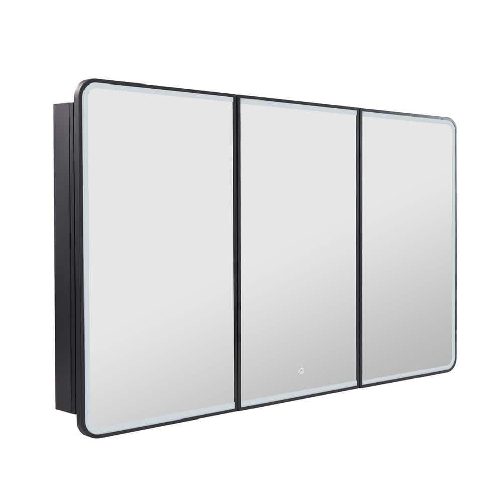 grossag 60 in. W x 36 in. H Rectangular LED Tri-View Medicine Cabinet with Mirror and Built-In Defogging, Easy Hang System