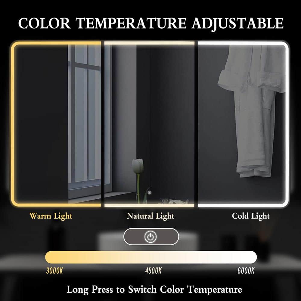 grossag 60 in. W x 36 in. H Rectangular LED Tri-View Medicine Cabinet with Mirror and Built-In Defogging, Easy Hang System