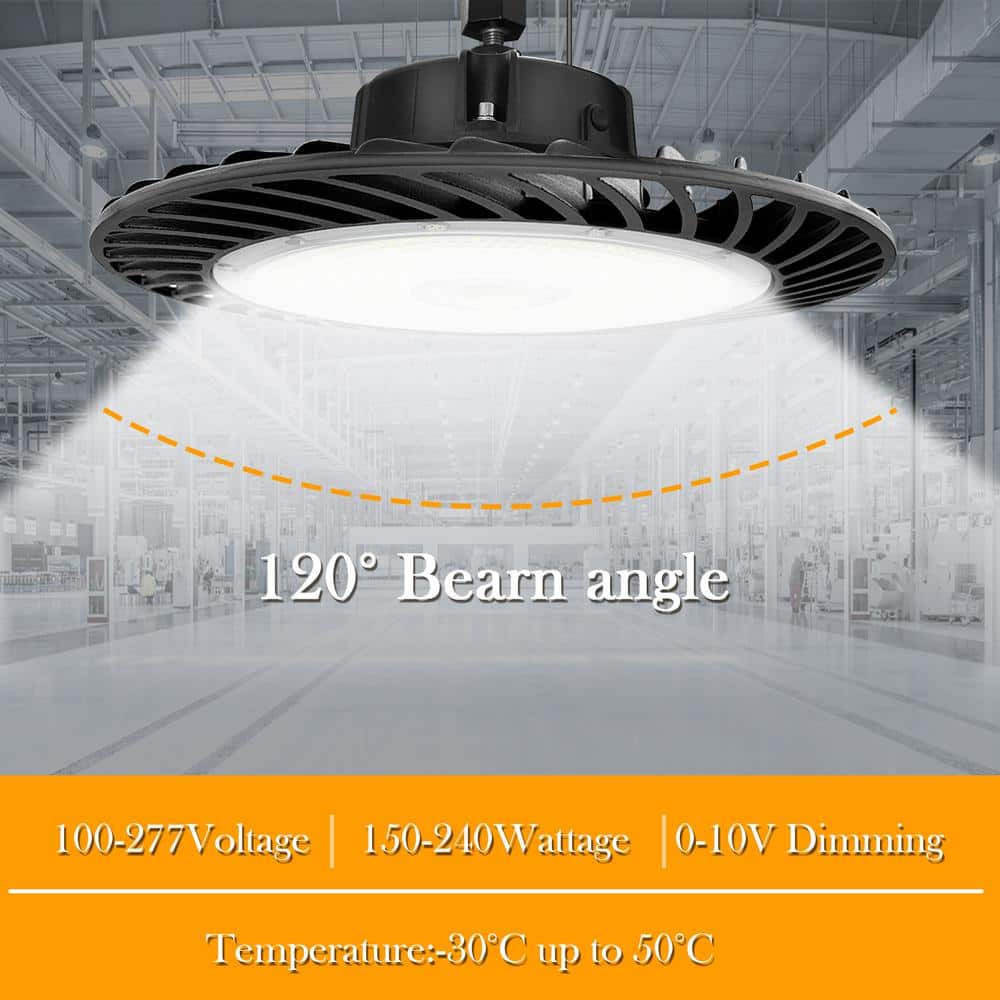 Cedar Hill 12.5 in. 150-200-240-Watt Black UFO LED High Bay Light 4000-5000-6000K