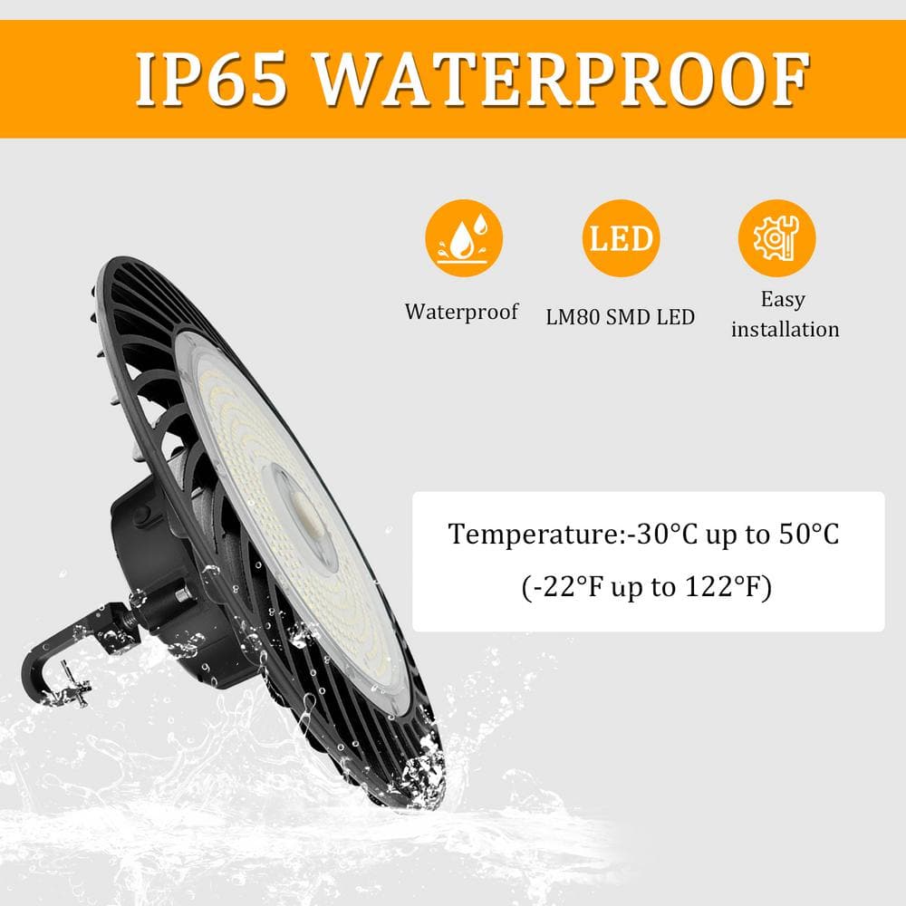 Cedar Hill 12.5 in. 150-200-240-Watt Black UFO LED High Bay Light 4000-5000-6000K