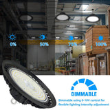 Honbei 11 in. 450-Watt Equivalent Integrated LED Dimmable Black High Bay Light, 5000K UFO High Bay LED Lights for Workshop