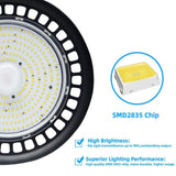 Honbei 11 in. 450-Watt Equivalent Integrated LED Dimmable Black High Bay Light 5000K UFO High Bay LED Light for Workshop 3-Pack
