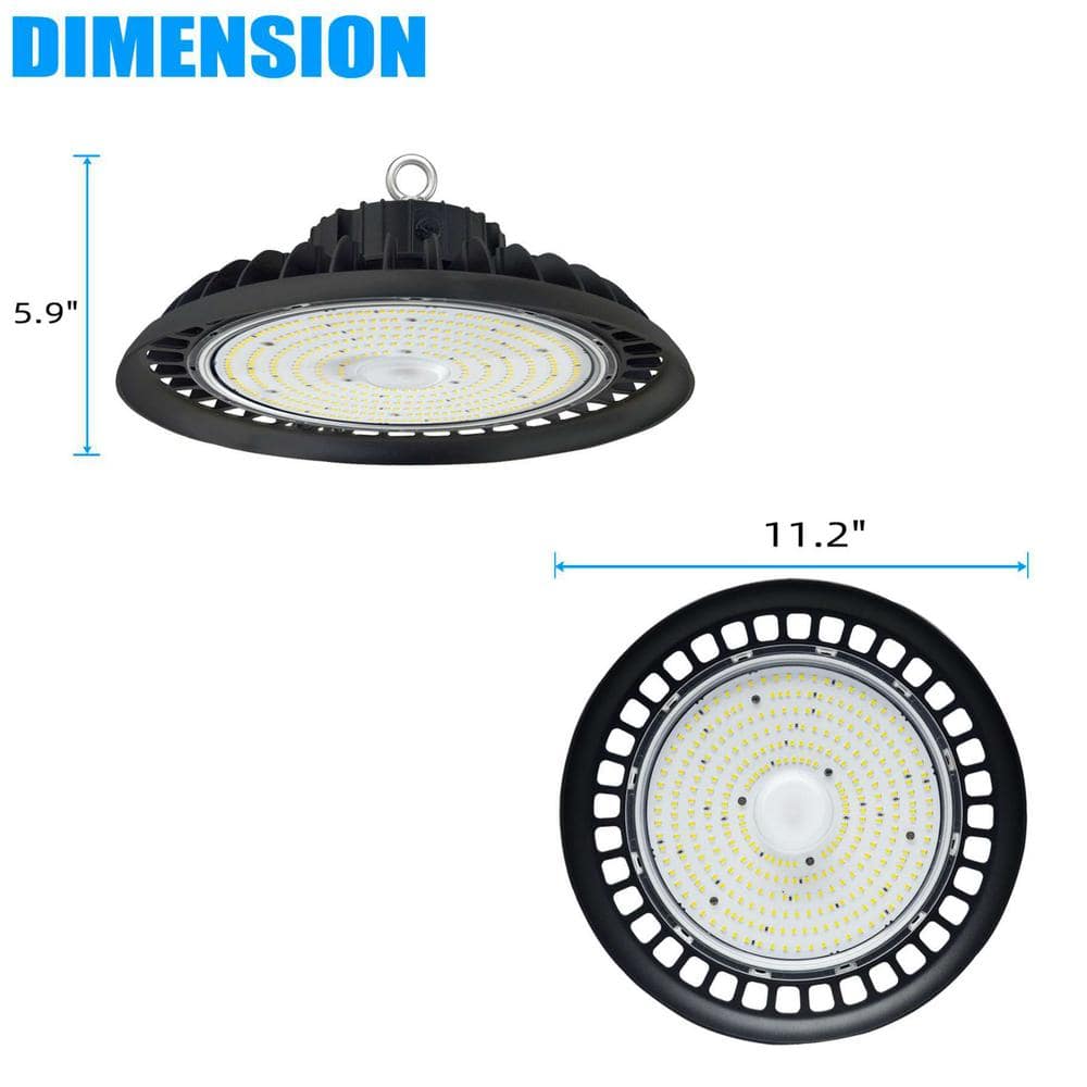 Honbei 11 in. 450-Watt Equivalent Integrated LED Dimmable Black High Bay Light 5000K UFO High Bay LED Light for Workshop 3-Pack