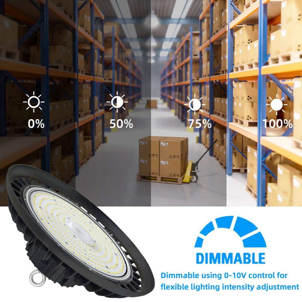 Honbei 11 in. 450-Watt Equivalent Integrated LED Dimmable Black High Bay Light 5000K UFO High Bay LED Light for Workshop 3-Pack