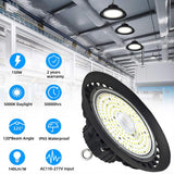Honbei 11 in. 450-Watt Equivalent Integrated LED Dimmable Black High Bay Light, 5000K UFO High Bay LED Lights for Workshop