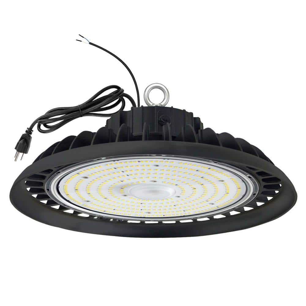 Honbei 11 in. 450-Watt Equivalent Integrated LED Dimmable Black High Bay Light, 5000K UFO High Bay LED Lights for Workshop