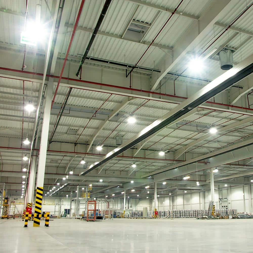 Honbei 11 in. 450-Watt Equivalent Integrated LED Dimmable Black High Bay Light, 5000K UFO High Bay Lights with US Plug 5' Cable
