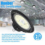 Honbei 11 in. 450-Watt Equivalent Integrated LED Dimmable Black High Bay Light, 5000K UFO High Bay LED Lights for Workshop