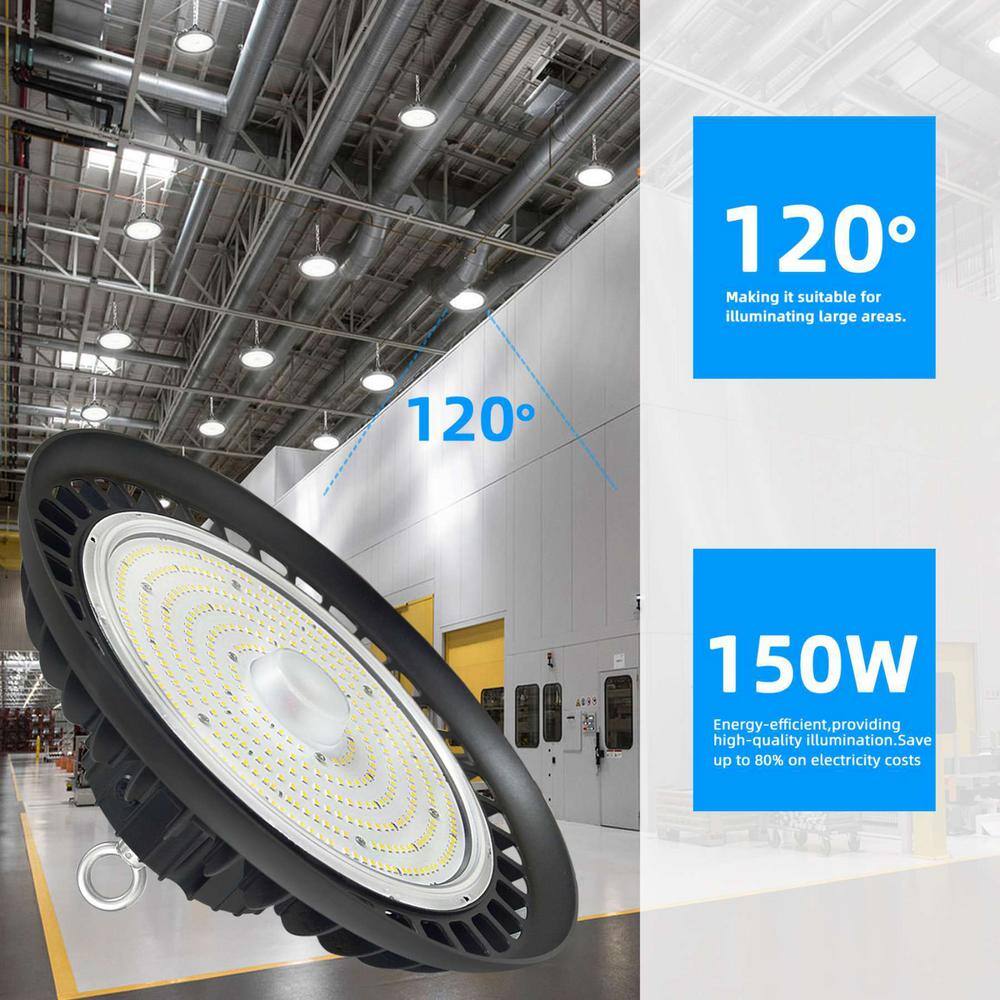 Honbei 12in.600-Watt Equivalent Integrated LED Dimmable Black High Bay Light,5000K Daylight UFO High Bay Light 28000Lm 3Pack
