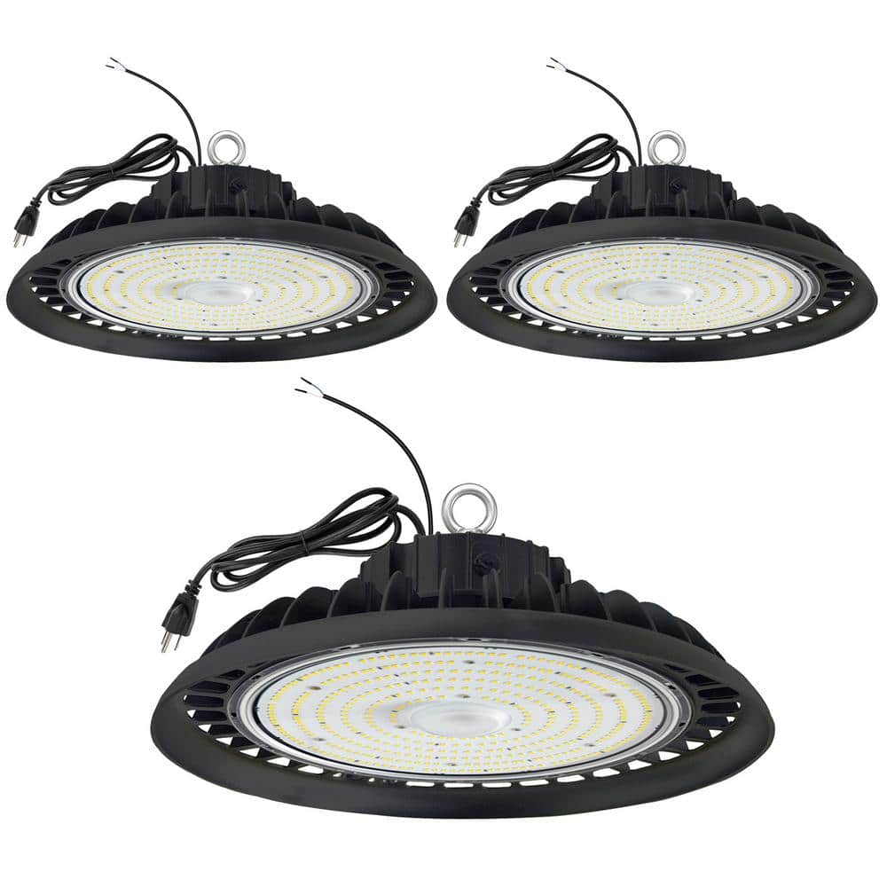 Honbei 12in.600-Watt Equivalent Integrated LED Dimmable Black High Bay Light,5000K Daylight UFO High Bay Light 28000Lm 3Pack
