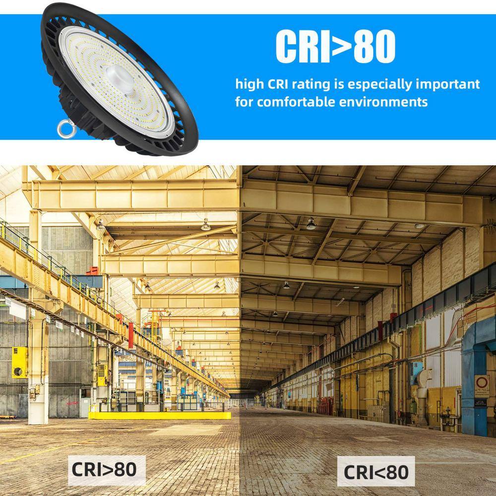 Honbei 12in.600-Watt Equivalent Integrated LED Dimmable Black High Bay Light,5000K Daylight UFO High Bay Light 28000Lm 3Pack