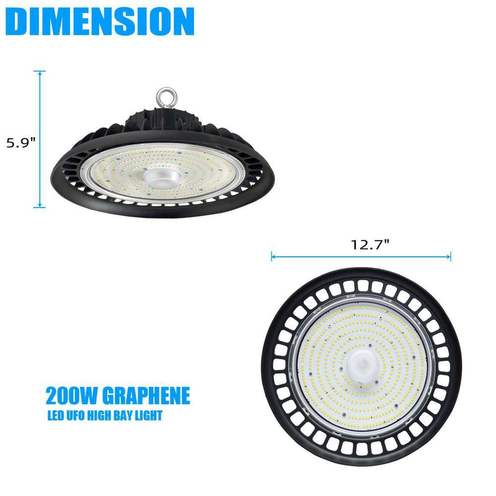 Honbei 12in.600-Watt Equivalent Integrated LED Dimmable Black High Bay Light,5000K Daylight UFO High Bay Light 28000Lm 3Pack