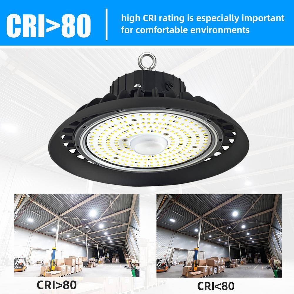 Honbei 12 in. 600-Watt Equivalent Integrated LED Dimmable Black UFO High Bay Light, 5000K Commercial Lighting  Workshop 3-Pack
