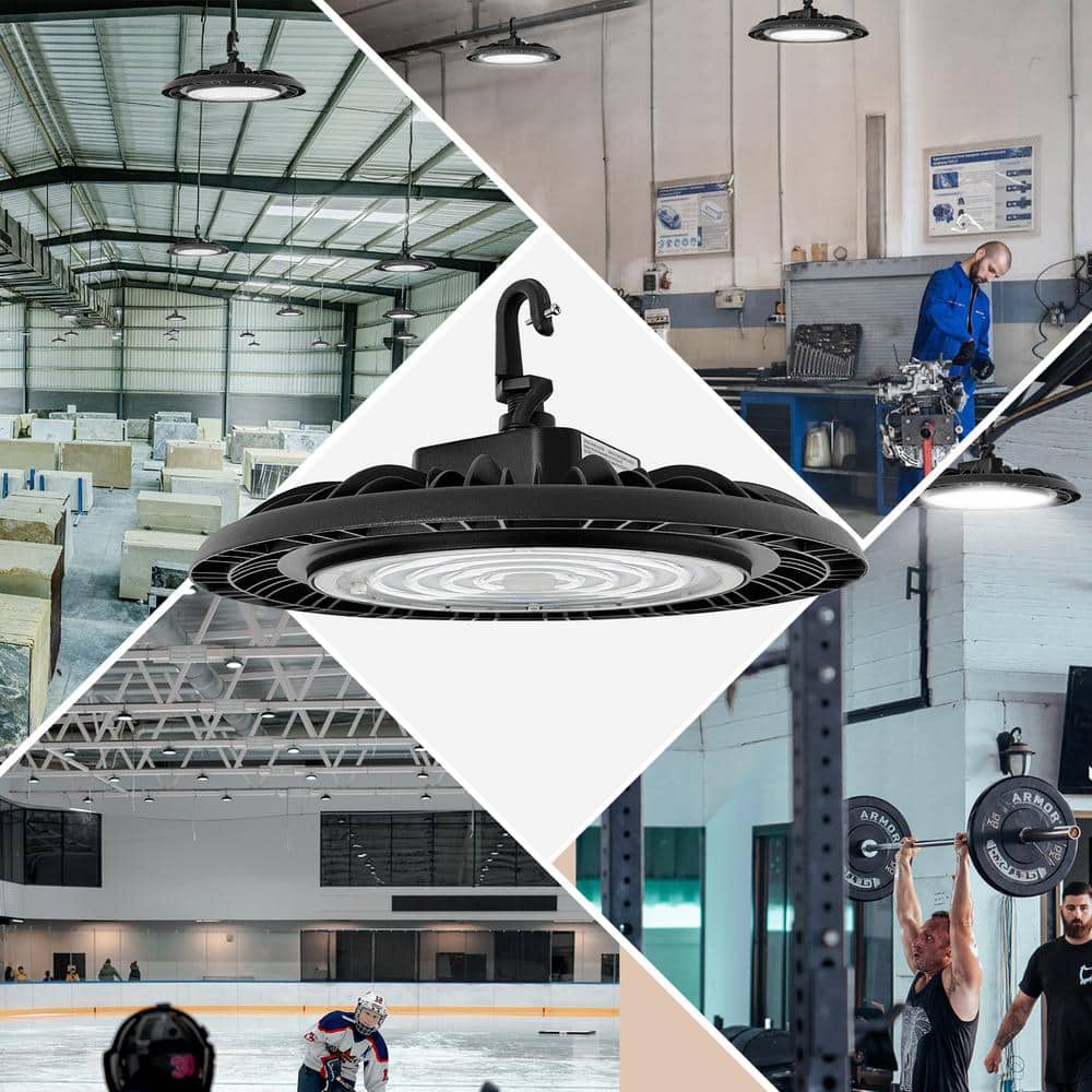 Cedar Hill 13 in. 450-Watt Equivalence Integrated LED Black UFO High Bay Light 21000 Lumens 5000K