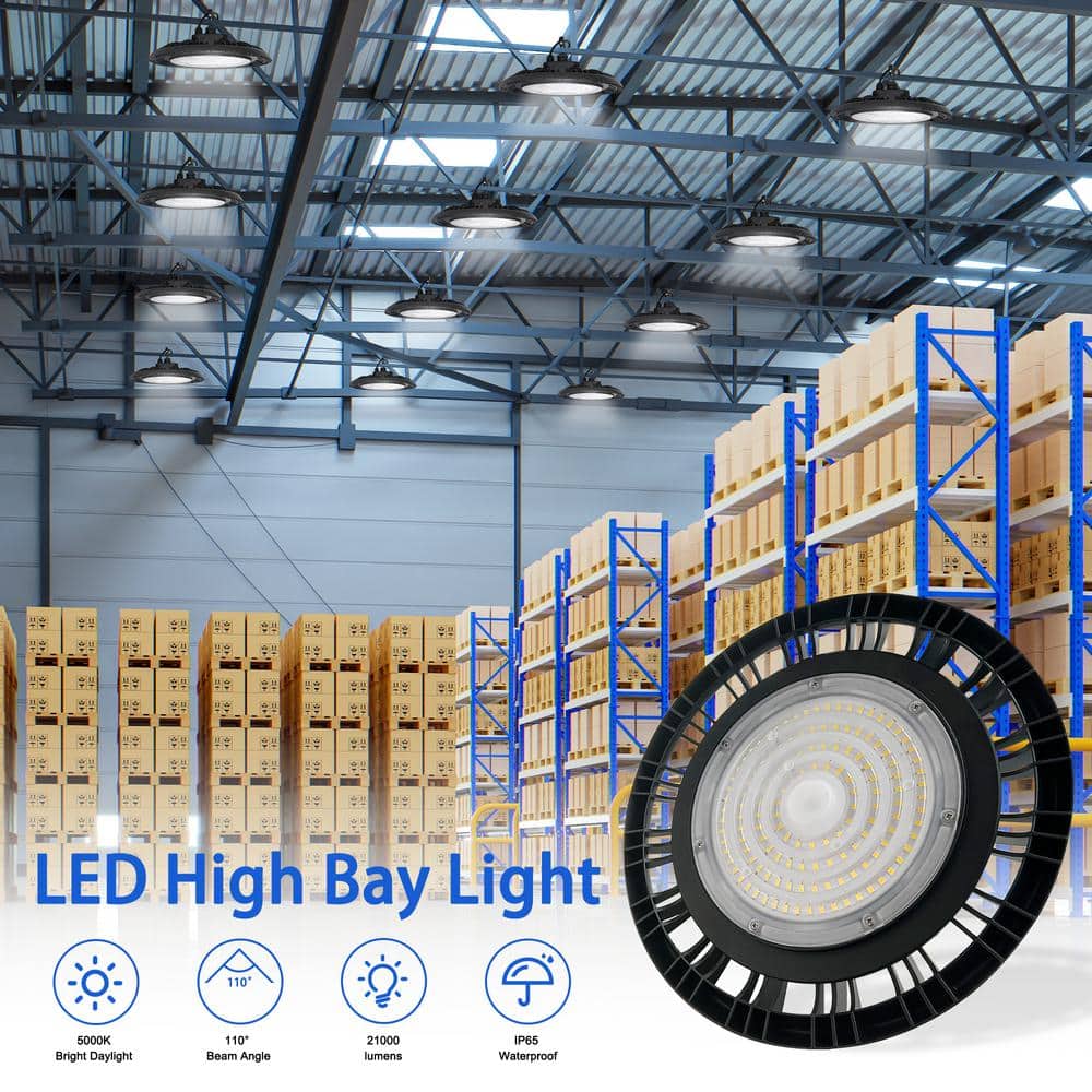 Cedar Hill 13 in. 450-Watt Equivalence Integrated LED Black UFO High Bay Light 21000 Lumens 5000K