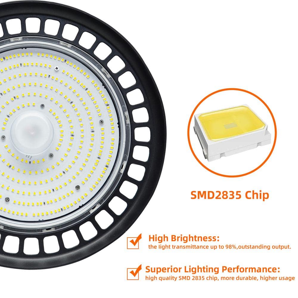 WYZM 12 in. 600-Watt Equivalent Integrated LED Black UFO High Bay Light 5000K Daylight White Dimmable (3Pieces）
